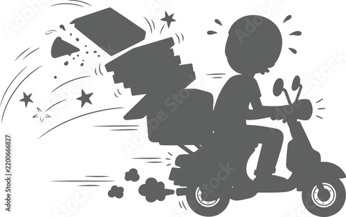 Fast Delivery Scooter Rider Dropping Boxes Silhouette Vector Illustration
