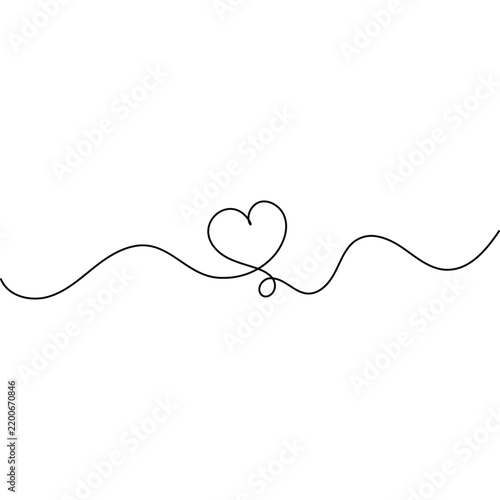 Heart continuous line art featuring a simple outline heart shape with editable stroke