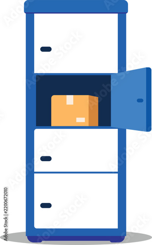 Three Compartment Parcel Locker with Package, Flat Vector