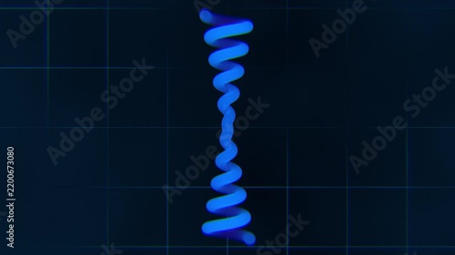 Orange Gradient Fluid Spiral Wave Twisting on Dark Blue Tech Grid Background. 4K