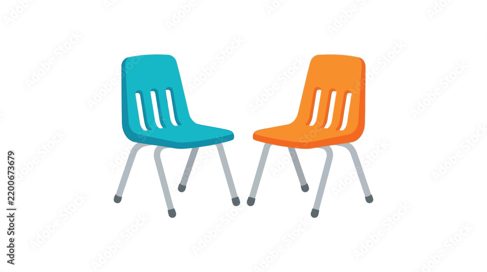 Obraz premium Two classroom chairs in teal and orange flat vector silhouette