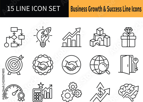 Business growth success line icons