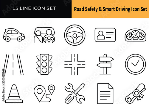 Road safety smart driving icon set