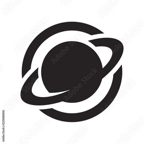 Planet Icon With Rings In Black And White