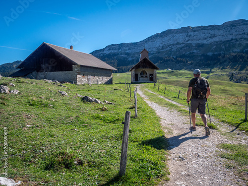 Plateau des Glières, alpage et chapelle, Haute-Savoie, France