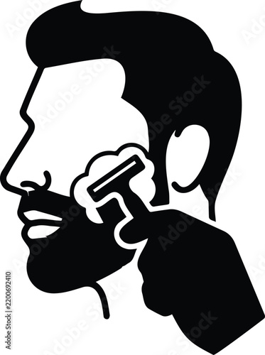 Hand Shaving Beard with Razor Icon Illustration