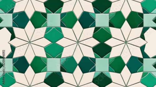 Authentic Moroccan Detail Featuring Moroccan geometric zellige star pattern in emerald tones Moro