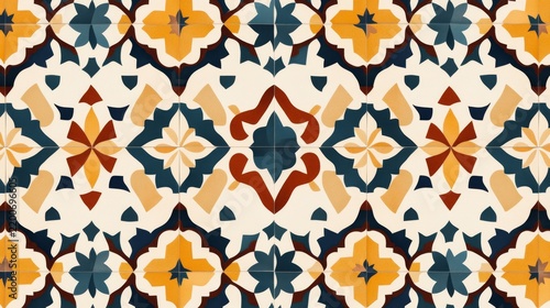 Authentic Moroccan Detail Featuring Moroccan zellige tile border with intricate repeating geometr