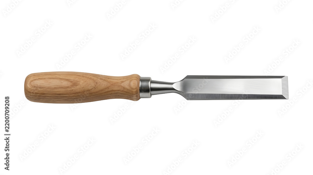 Fototapeta premium Sharp Steel Wood Chisel With Wooden Handle Isolated On Transparent Background