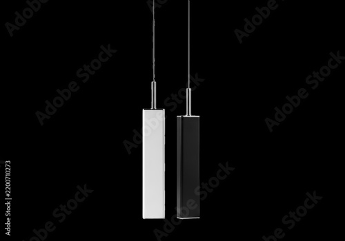 Modern black and white hanging pendant lights isolated on transparent background