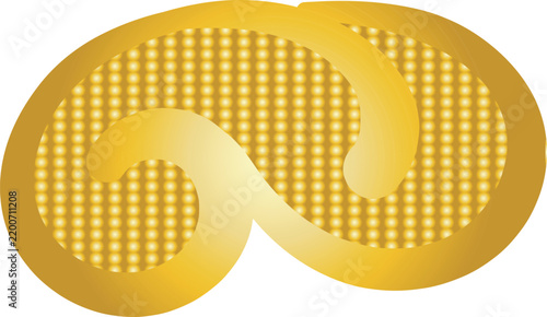 A luxurious golden double spiral ornament features glowing dotted texture and smooth curved metallic outlines.