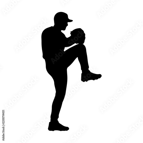 Baseball Pitcher Silhouette in High Leg Kick Windup Throwing Pose