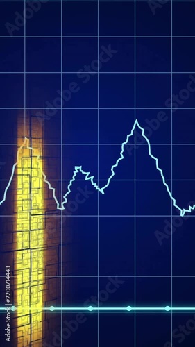Vertical video: Cyan waveform moving right on yellow panel shift, growing then fading