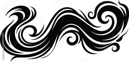 Decorative tribal wave vector graphic featuring dynamic flowing black wind and water motifs