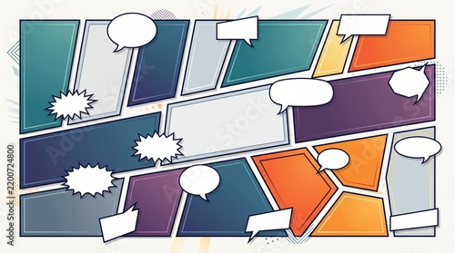 Modern Comic Book Layout Template with Empty Speech Bubbles
