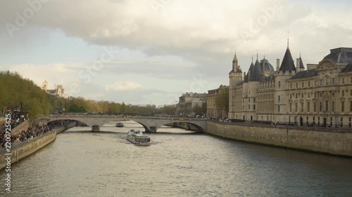 Seine River with Historic Architecture and Bridges in Central Paris, France