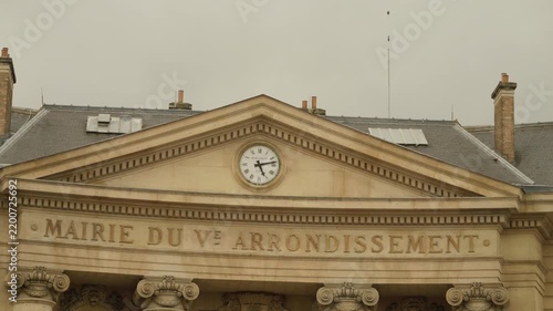 Historic Town Hall of the 5th Arrondissement with Clock and Neoclassical Facade in Paris, France