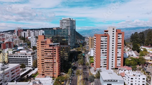 Quito Ecuador Skyline and Gonzalez Suarez Hills
Aerial drone view of Quito, Ecuador, showcasing the modern buildings, residential neighborhoods, surrounding green hills, and dramatic Ande