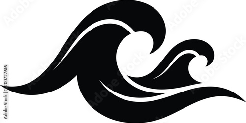 Black and white vector illustration of ocean waves graphic art design element for surfers