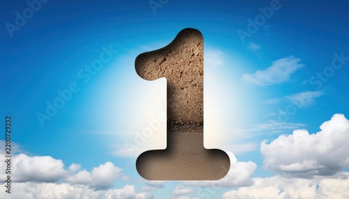 Creative Concept Number One Shaped Hole with Sky Background