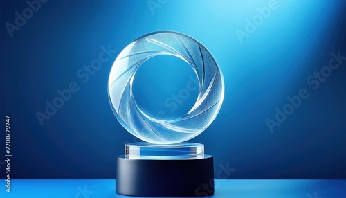 Crystal Trophy Against Blue Background – Text Space for Mockup
