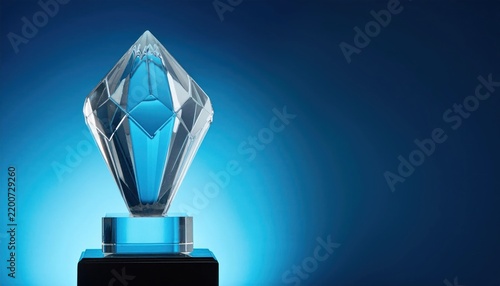 Crystal Trophy Against Blue Background – Text Space for Mockup