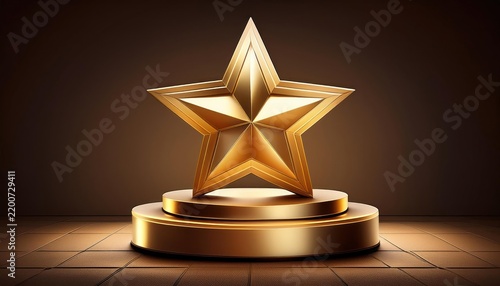 Golden Star Trophy on Podium – Award Sign for Best Achievement