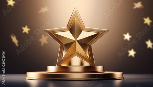Golden Star Trophy on Podium – Award Sign for Best Achievement