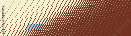 Minimalist diagonal brown banner with retro abstract halftone gradient transition of striped slanted lines and a bold turquoise contrast element, Creative unique glitch pattern for media background