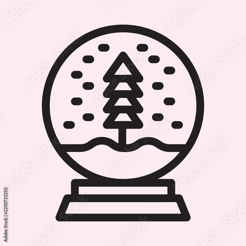 Christmas Snow Globe Icon with Pine Tree and Falling Snow