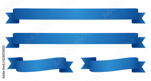 Vector Blue Ribbon Banners Set Collection Curved Tape Scroll Tag Label Graphic Element Template White