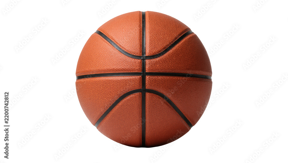 Fototapeta premium Orange textured basketball with black lines, isolated on transparent background