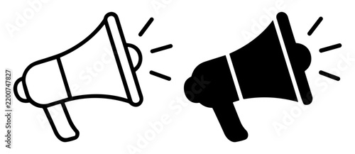 megaphone icon set black and outline vector illustration on transparent background