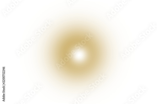 Abstract golden light glow effect with soft radial gradient and bright center isolated on transparent background
