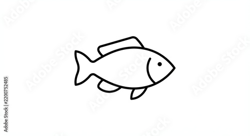 Black and White Cartoon Fish: Simple Design Illustration of Aquatic Animals and Marine Life Icons in Vector Outline for Educational Graphics and Children's Art