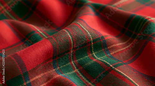 Red and green plaid fabric texture, seamless pattern for festive Christmas background design, with copy space