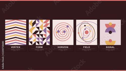 Bild auf Leinwand Vertex, form, horizon, field, signal, a series of five posters displaying abstra
