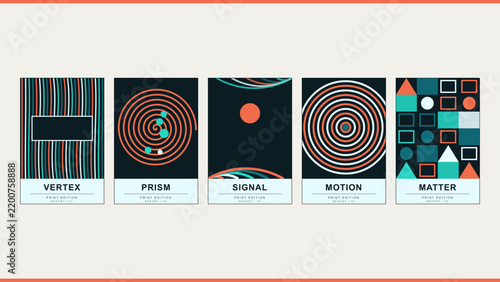 Cuadro en lienzo Vertex, prism, signal, motion, matter, a collection of five minimalist posters f