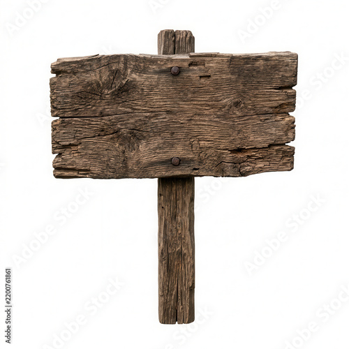 Rustic Wooden Signpost Isolated Against White Background With Textured Surface