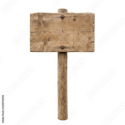 Rustic Wooden Signpost With Weathered Texture On White Background