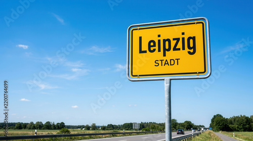 Leipzig City Limit German Street Sign Under Clear Blue Sky