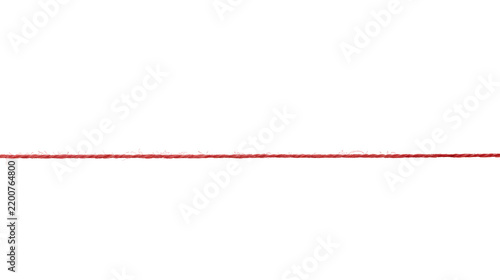 Single straight thin red thread extending horizontally on white background