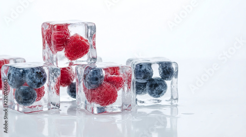 Refreshing Summer Cocktail with Frozen Raspberries and Blueberries - Chilled Beverage with Cube Shaped Ice and Hydrating Fruit Garnish - Perfect for Party Drinks and Special Occasions
