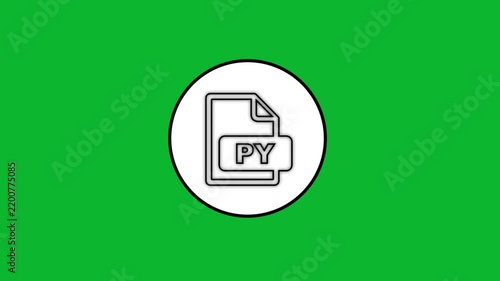 Minimalist python file icon animation with clean outline style on vibrant green screen background.