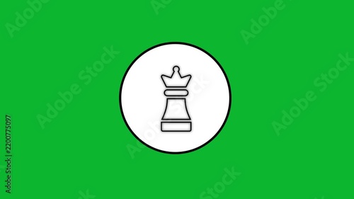 White queen chess piece appearing inside circular frame on green screen background.
