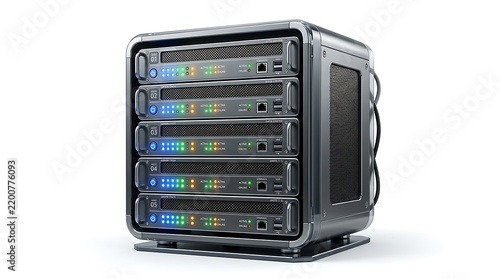 Obraz na płótnie Modern network server rack with multiple hardware units for data storage and computing