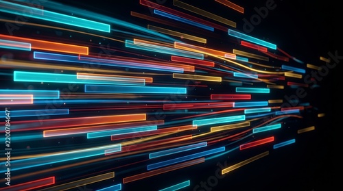 Abstract technology background featuring colorful light bars and streaks representing digital transformation.