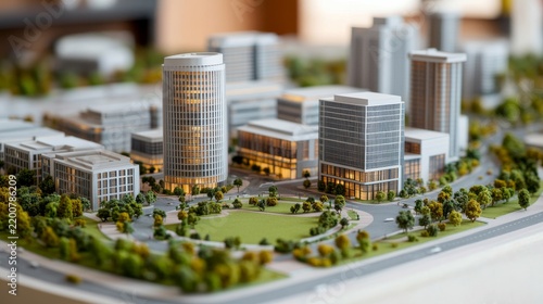 Professional Architecture Concept Showing Scale building models with central park and mixed use towers