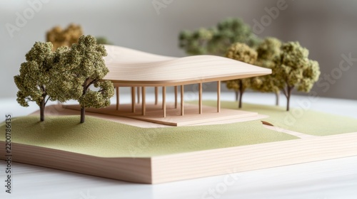 Professional Architecture Concept Showing Timber pavilion scale building models with park landscape sca