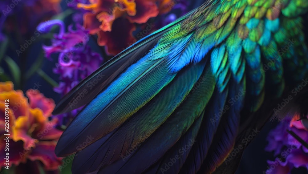 Fototapeta premium Iridescent Hummingbird Wing Feather Macro